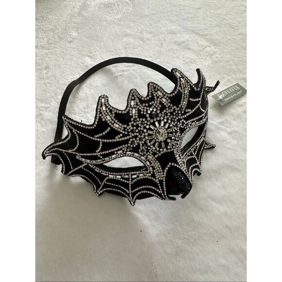 Rhinestone and gray pearl embellished Halloween elegant spider web masquerade ma